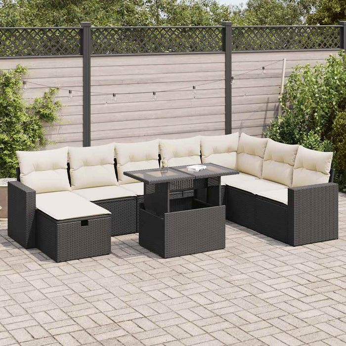 Set mobilier de grădină cu perne, 9 piese, negru, poliratan - WALTI WALTI