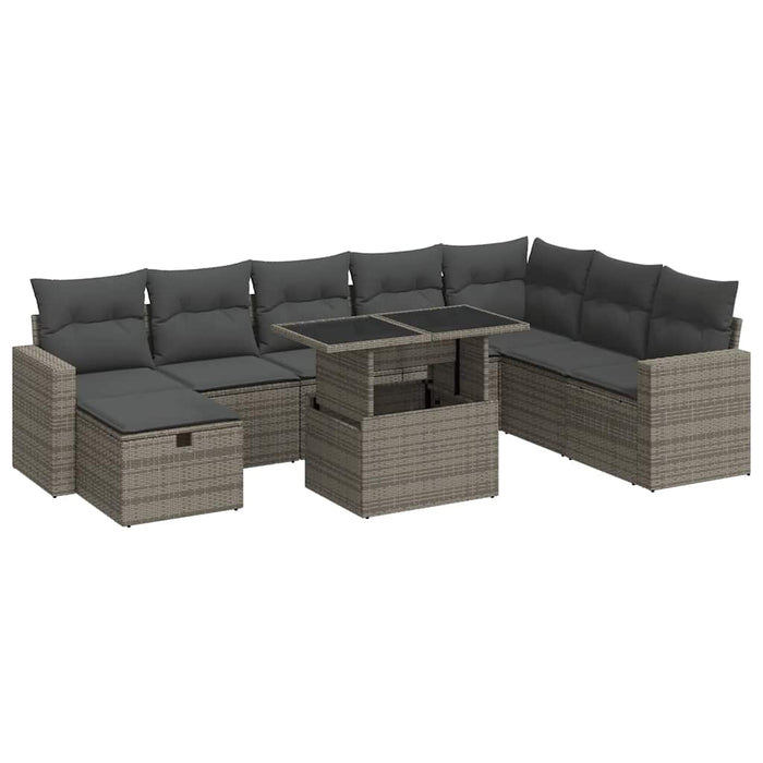 Set canapele de grădină, 9 piese, cu perne, gri, poliratan - WALTI WALTI