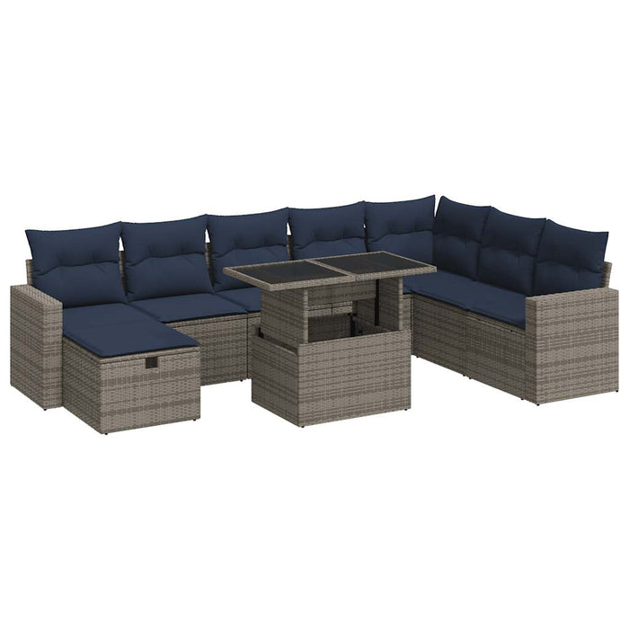 Set canapele de grădină cu perne, 9 piese, gri, poliratan - WALTI WALTI