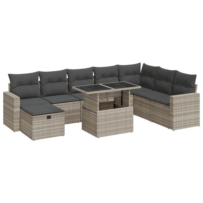 Set canapele de grădină cu perne, 9 piese gri deschis poliratan WALTI