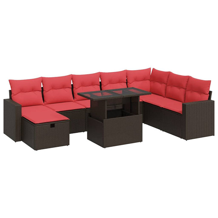 Set mobilier grădină perne 9 piese maro poliratan/lemn acacia - WALTI WALTI