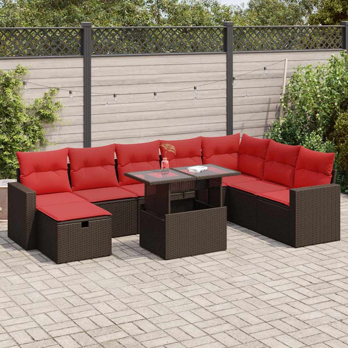 Set mobilier grădină perne 9 piese maro poliratan/lemn acacia - WALTI WALTI