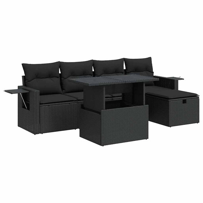 Set mobilier de grădină cu perne, 6 piese, negru, poliratan WALTI