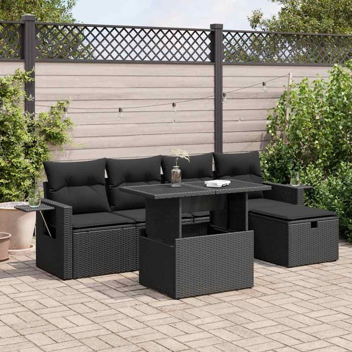 Set mobilier de grădină cu perne, 6 piese, negru, poliratan WALTI