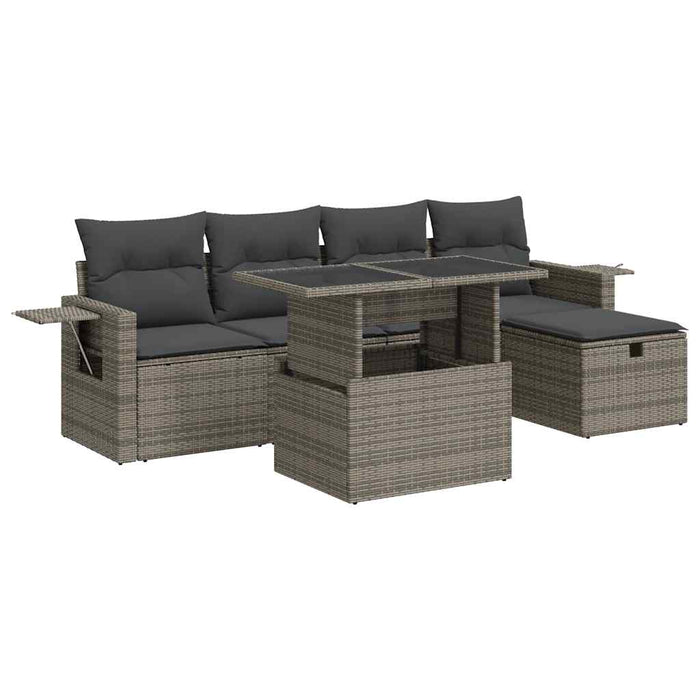 Set mobilier grădină cu perne, 6 piese, gri, poliratan WALTI