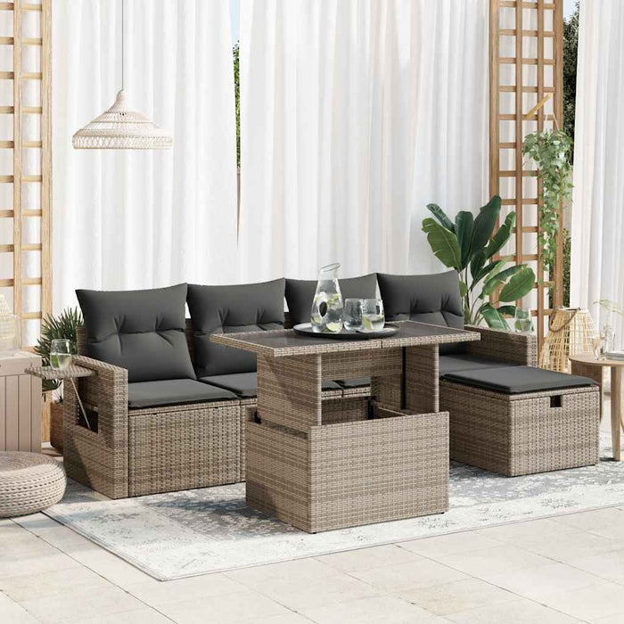 Set mobilier grădină cu perne, 6 piese, gri, poliratan WALTI