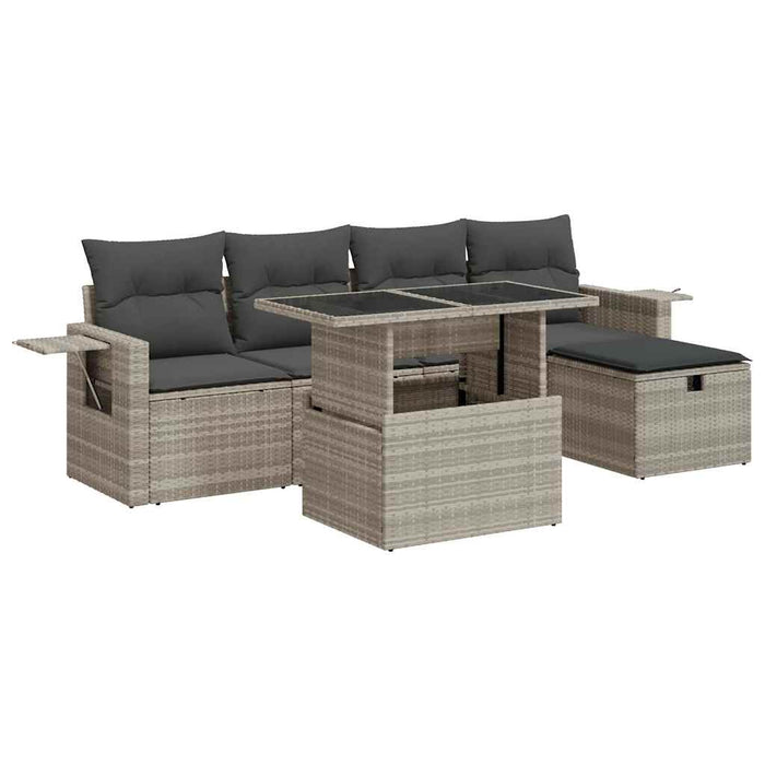Set canapele de grădină cu perne, 6 piese gri deschis poliratan WALTI