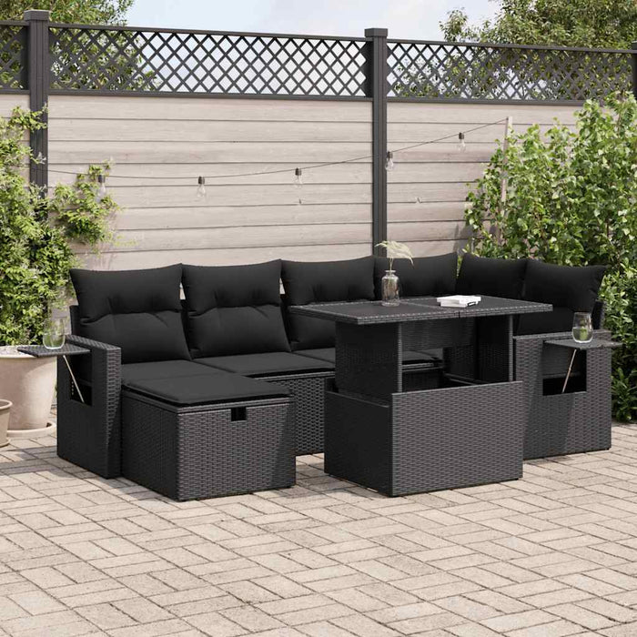 Set canapele de grădină cu perne, 7 piese, negru, poliratan - WALTI WALTI