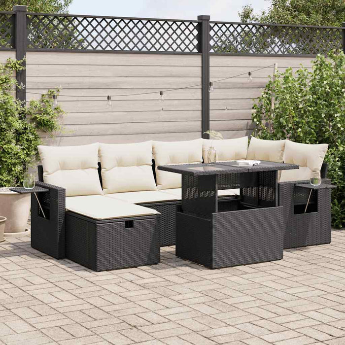 Set canapele de grădină cu perne, 7 piese, negru, poliratan - WALTI WALTI