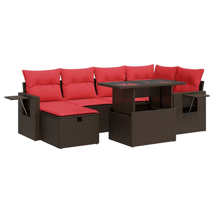 Set canapele grădină perne 7 piese maro, poliratan/lemn acacia WALTI