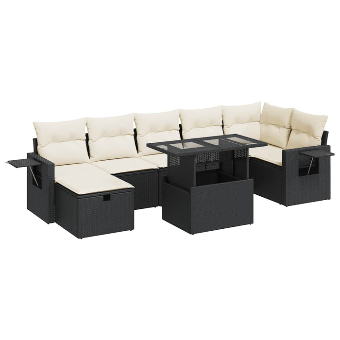 Set mobilier de grădină cu perne, 8 piese, negru, poliratan - WALTI WALTI