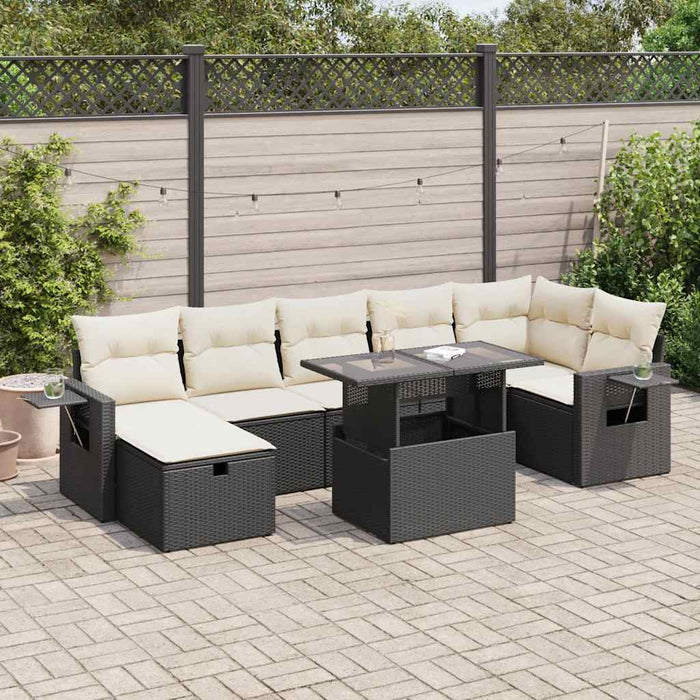 Set mobilier de grădină cu perne, 8 piese, negru, poliratan - WALTI WALTI