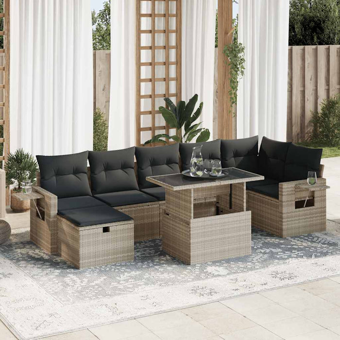 Set mobilier de grădină cu perne, 8 piese gri deschis poliratan - WALTI WALTI