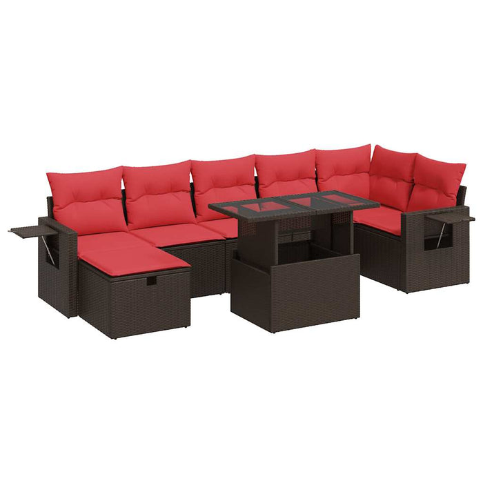 Set mobilier grădină perne 8 piese maro, poliratan/lemn acacia WALTI