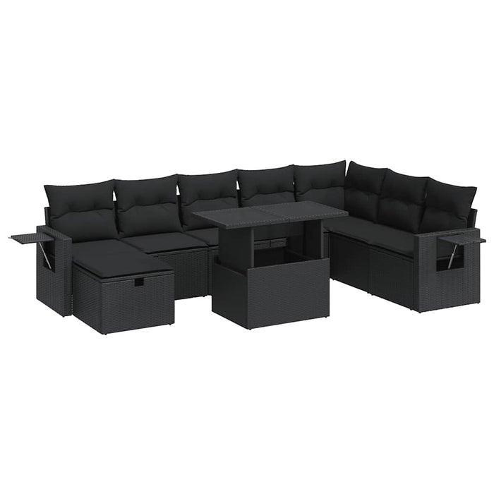 Set mobilier de grădină cu perne, 9 piese, negru, poliratan - WALTI WALTI
