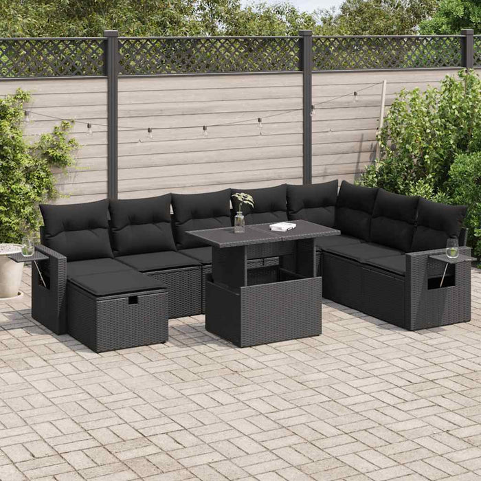 Set mobilier de grădină cu perne, 9 piese, negru, poliratan - WALTI WALTI