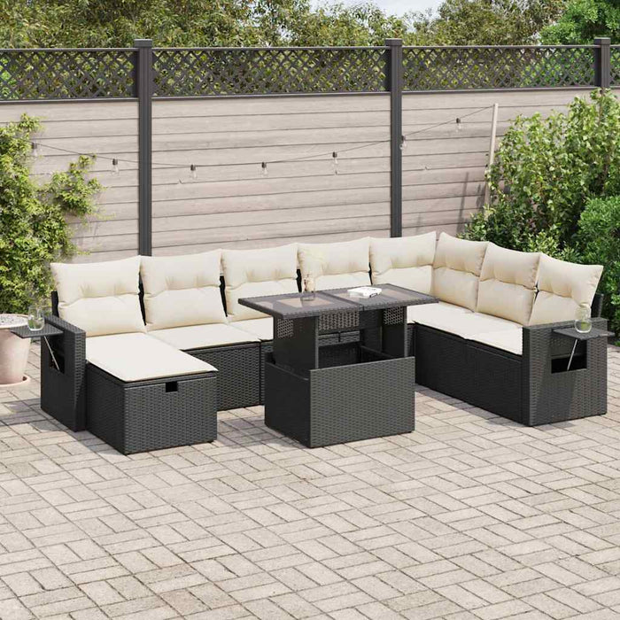 Set mobilier de grădină cu perne, 9 piese, negru, poliratan WALTI