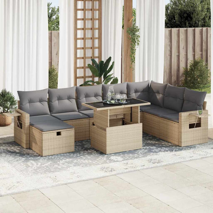 Set canapele de grădină, 9 piese, cu perne, bej, poliratan - WALTI WALTI