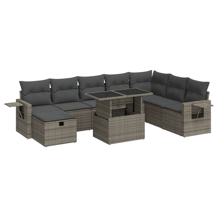 Set canapele de grădină, 9 piese, cu perne, gri, poliratan WALTI