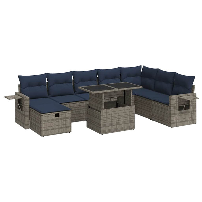 Set canapele de grădină cu perne, 9 piese, gri, poliratan WALTI