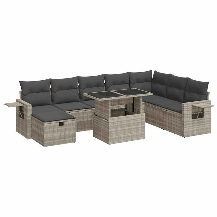 Set canapele de grădină cu perne, 9 piese gri deschis poliratan - WALTI WALTI
