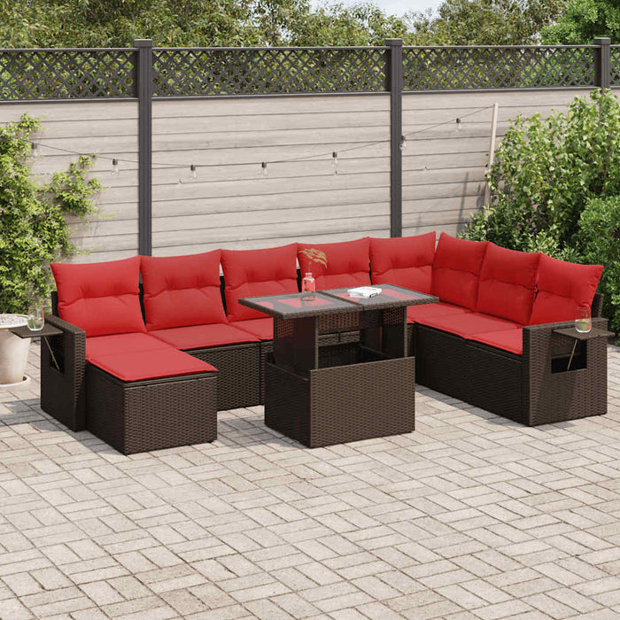 Set mobilier grădină perne 9 piese maro poliratan/lemn acacia WALTI