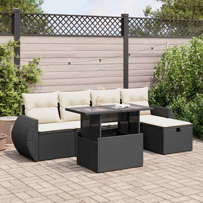 Set mobilier de grădină cu perne, 6 piese, negru, poliratan - WALTI WALTI
