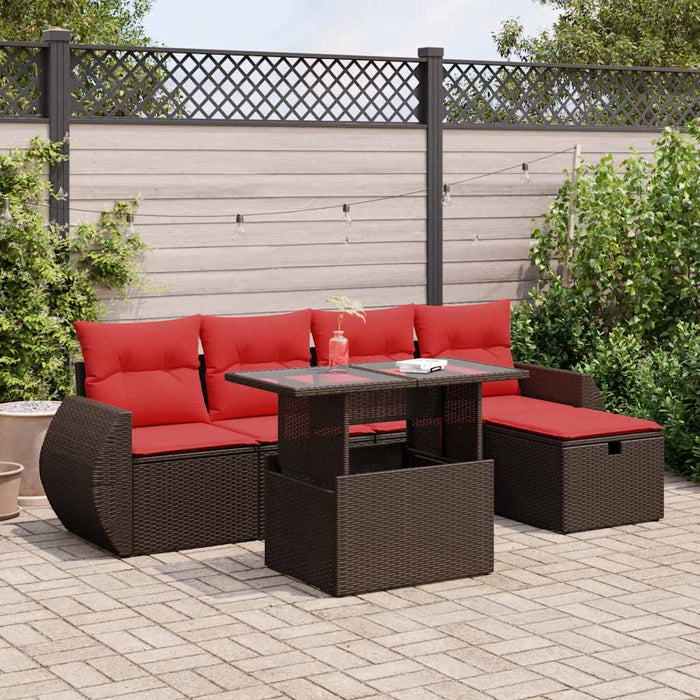Set mobilier grădină perne 6 piese maro poliratan/lemn acacia - WALTI WALTI