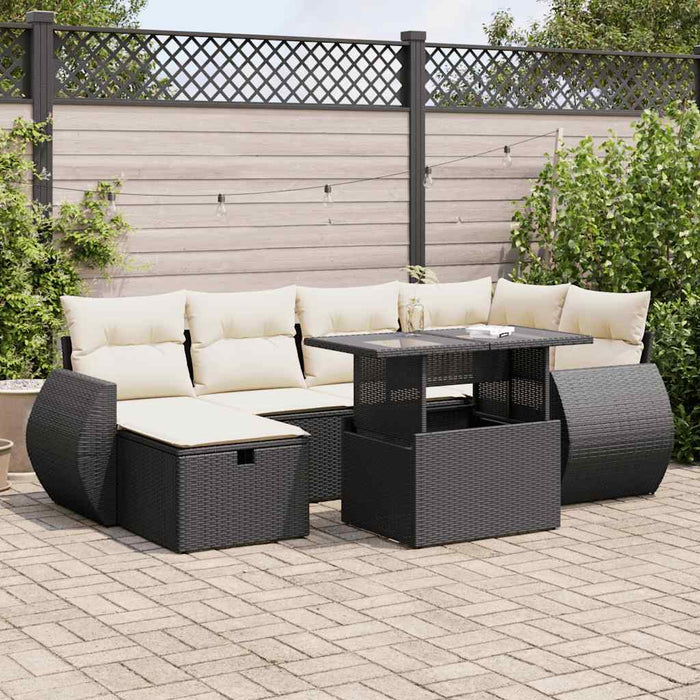 Set canapele de grădină cu perne, 7 piese, negru, poliratan - WALTI WALTI