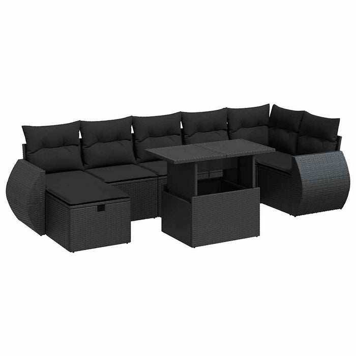 Set mobilier de grădină cu perne, 8 piese, negru, poliratan - WALTI WALTI