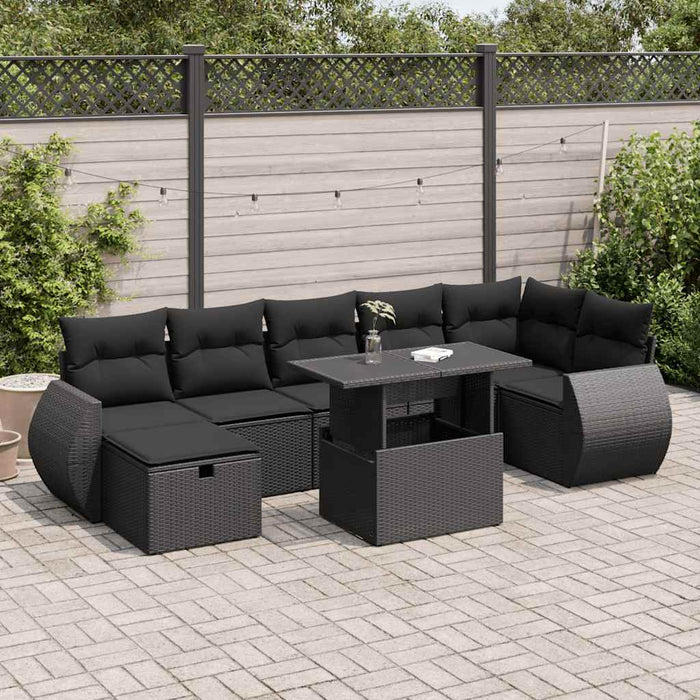Set mobilier de grădină cu perne, 8 piese, negru, poliratan - WALTI WALTI