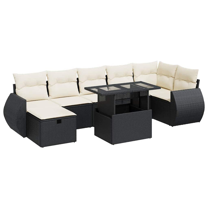 Set mobilier de grădină cu perne, 8 piese, negru, poliratan - WALTI WALTI