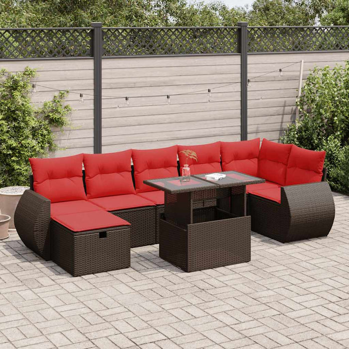 Set mobilier grădină perne 8 piese maro, poliratan/lemn acacia WALTI