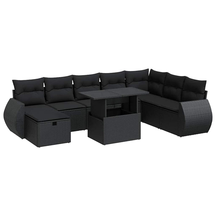 Set mobilier de grădină cu perne, 9 piese, negru, poliratan - WALTI WALTI
