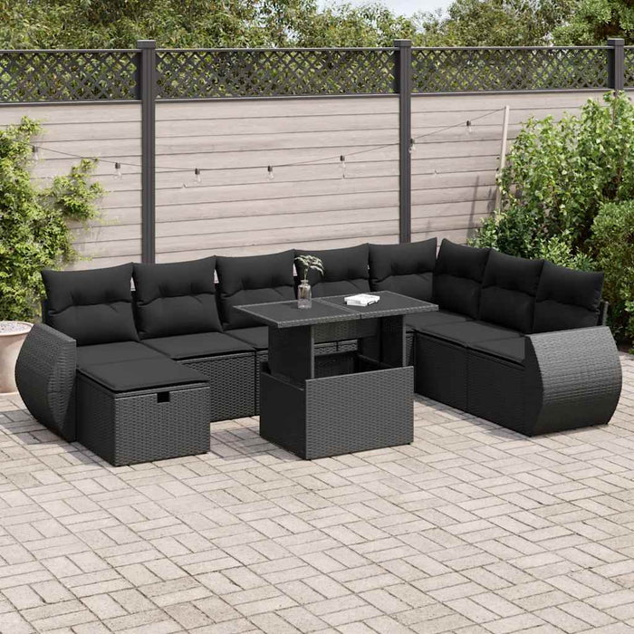 Set mobilier de grădină cu perne, 9 piese, negru, poliratan - WALTI WALTI