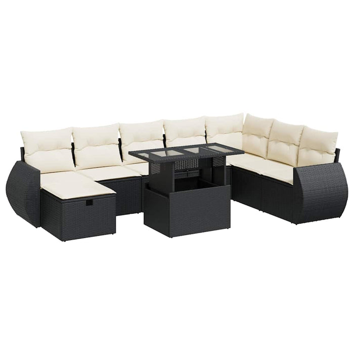 Set mobilier de grădină cu perne, 9 piese, negru, poliratan - WALTI WALTI