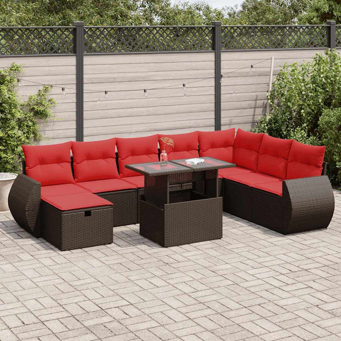 Set mobilier grădină perne 9 piese negru poliratan/lemn acacia - WALTI WALTI