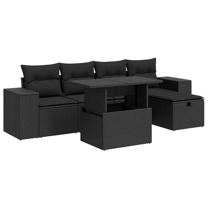 Set mobilier de grădină cu perne, 6 piese, negru, poliratan - WALTI WALTI