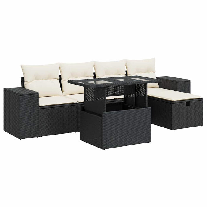 Set mobilier de grădină cu perne, 6 piese, negru, poliratan - WALTI WALTI