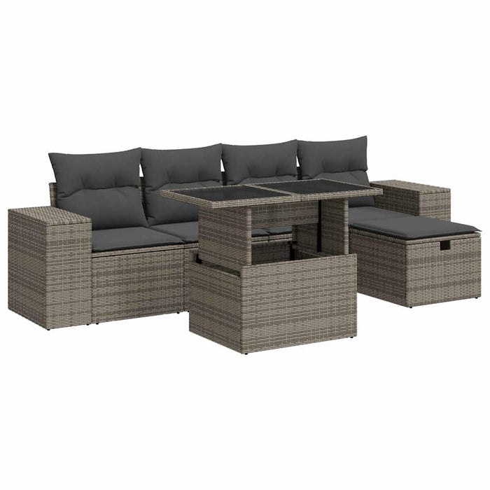Set mobilier grădină cu perne, 6 piese, gri, poliratan - WALTI WALTI