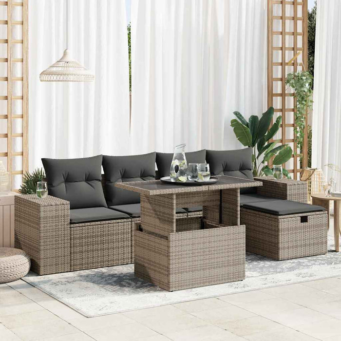 Set mobilier grădină cu perne, 6 piese, gri, poliratan - WALTI WALTI
