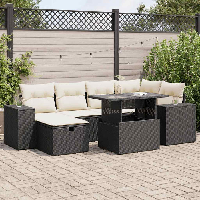 Set mobilier de grădină cu perne, 8 piese, negru, poliratan - WALTI WALTI