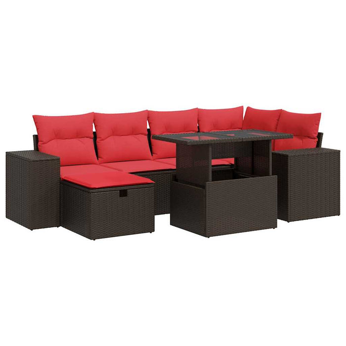 Set canapele grădină perne 7 piese negru, poliratan/lemn acacia - WALTI WALTI