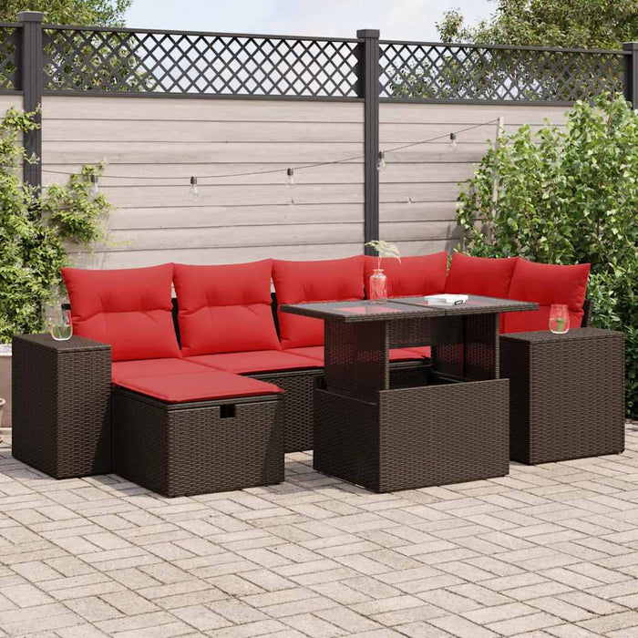 Set canapele grădină perne 7 piese negru, poliratan/lemn acacia - WALTI WALTI