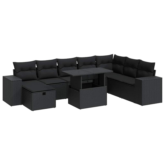 Set mobilier de grădină cu perne, 9 piese, negru, poliratan - WALTI WALTI