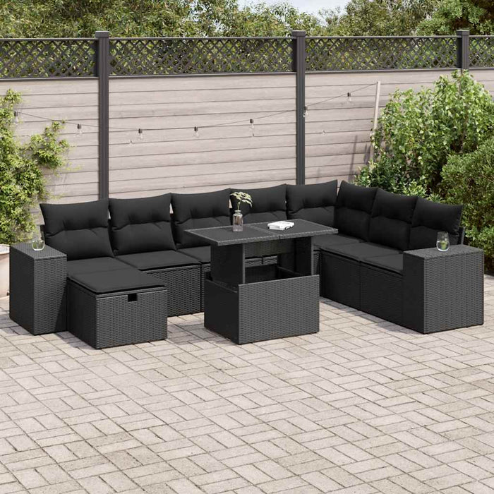 Set mobilier de grădină cu perne, 9 piese, negru, poliratan - WALTI WALTI