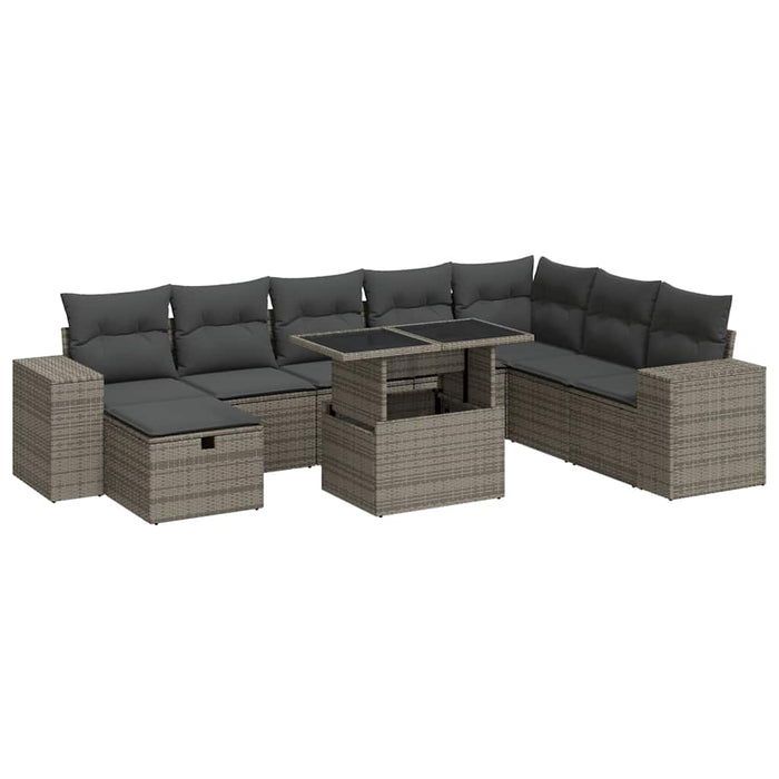 Set canapele de grădină, 9 piese, cu perne, gri, poliratan WALTI
