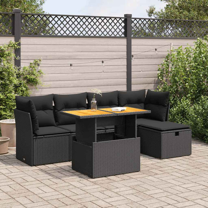 Set mobilier grădină perne 6 piese negru poliratan/lemn acacia - WALTI WALTI
