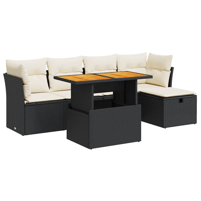 Set mobilier grădină perne 6 piese negru poliratan/lemn acacia - WALTI WALTI