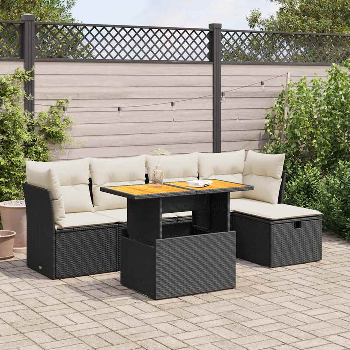 Set mobilier grădină perne 6 piese negru poliratan/lemn acacia - WALTI WALTI